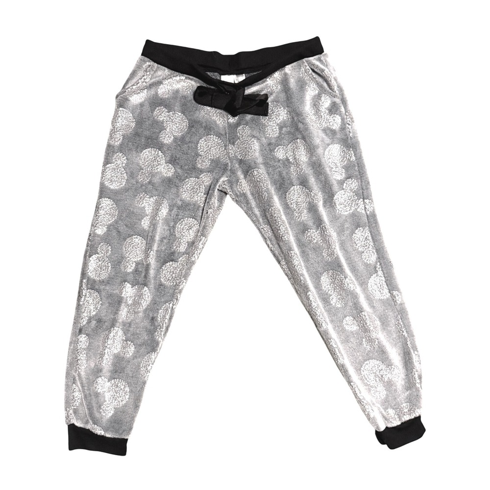 Disney Women's Lounge Pajama Pants X Large Mickey Mouse Plush Gray Silver Black